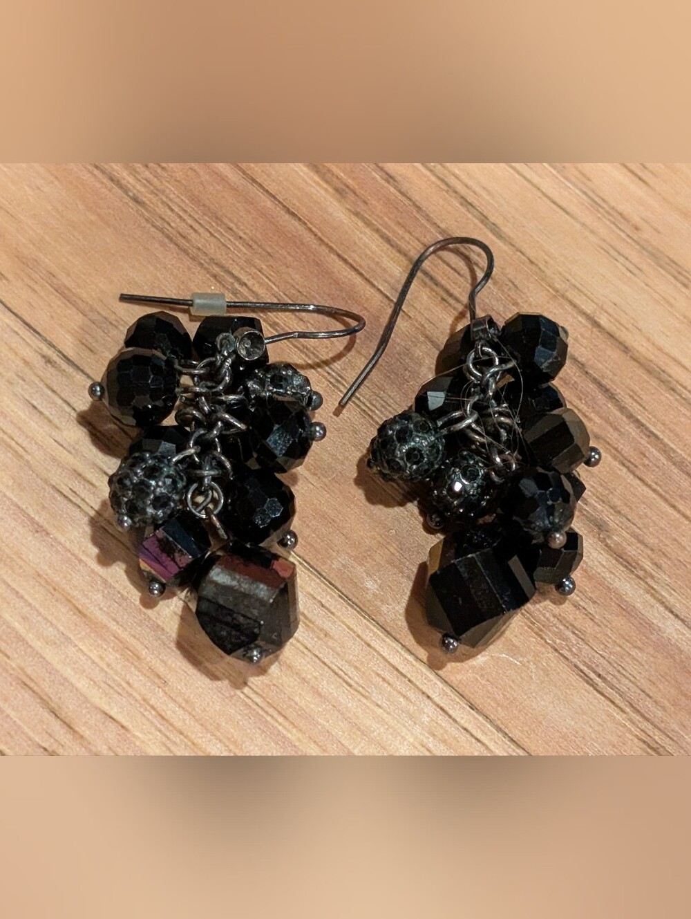 Black Faceted Crystal Cluster Drop Earrings - Women Jewelry